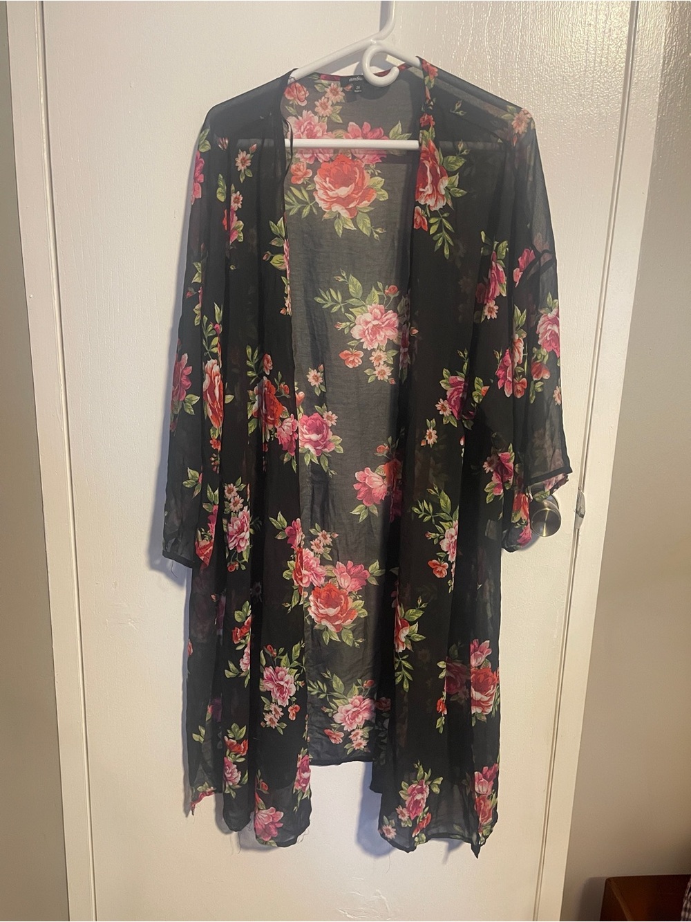 Ambiance Black Sheer Floral Kimono cover-up vacation